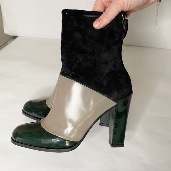 Roger Vivier high shaft  heeled Ankle Boots Colorblock 34.5 made in Italy - Picture 1 of 15